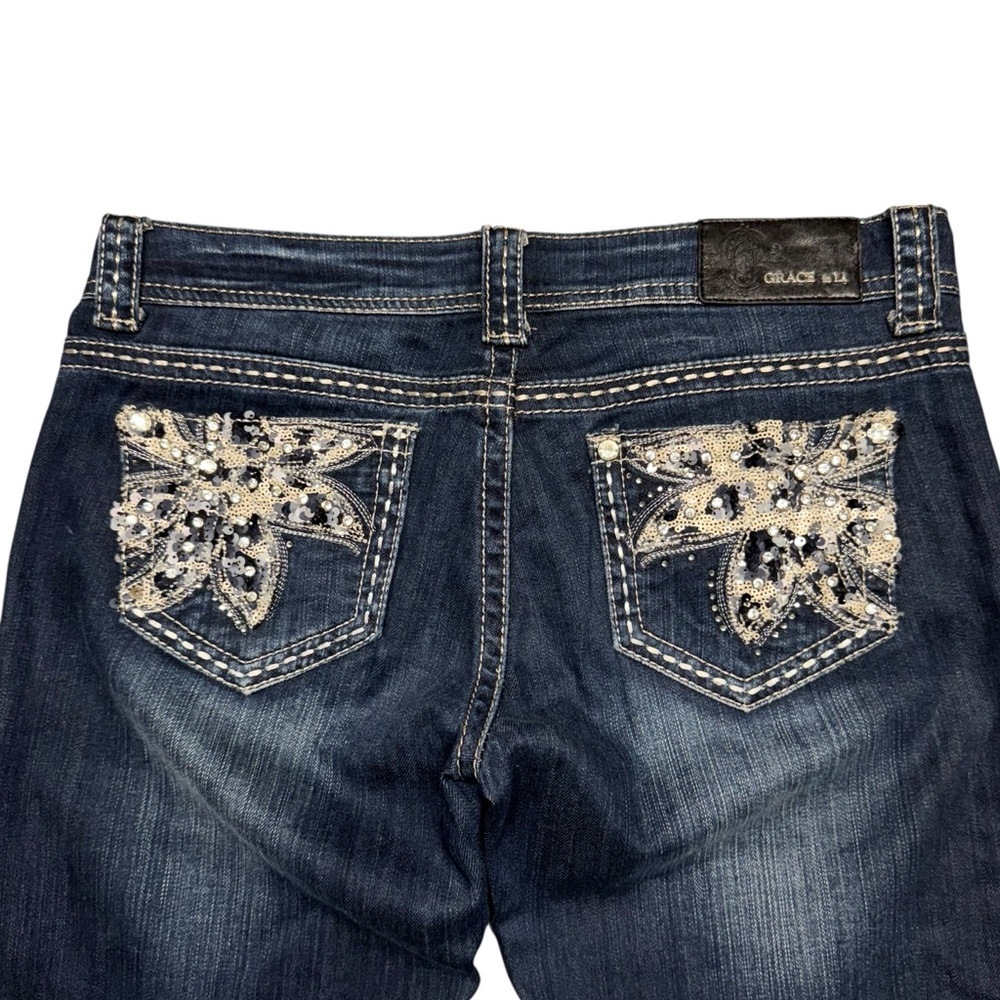 Grace In LA Jeans Y2K Low Rise Bootcut Womens 28‎ Blue Bling Embellished Casual - Picture 7 of 15
